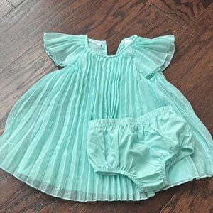 First Impressions Mint Green Pleated Dress with Matching Bloomer